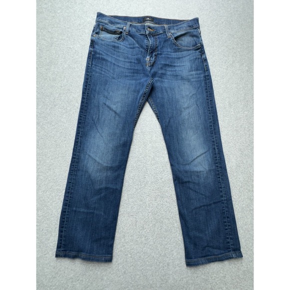 7 For All Mankind Jeans Mens 34x26 Blue Straight Leg‎ Stretch Denim 7FAM Casual - Picture 1 of 13
